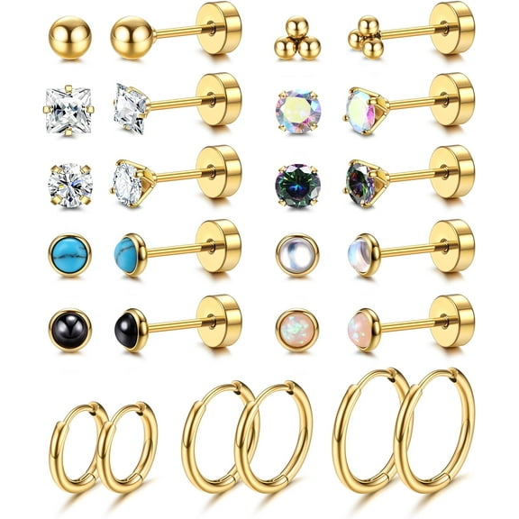 Surgical Steel Earrings For Sensitive Ears Hypoallergenic Earrings For Women Men 20G Flat Back Stud Earrings Cartilage Hoop Earrings 8/10/12Mm[Z3570]