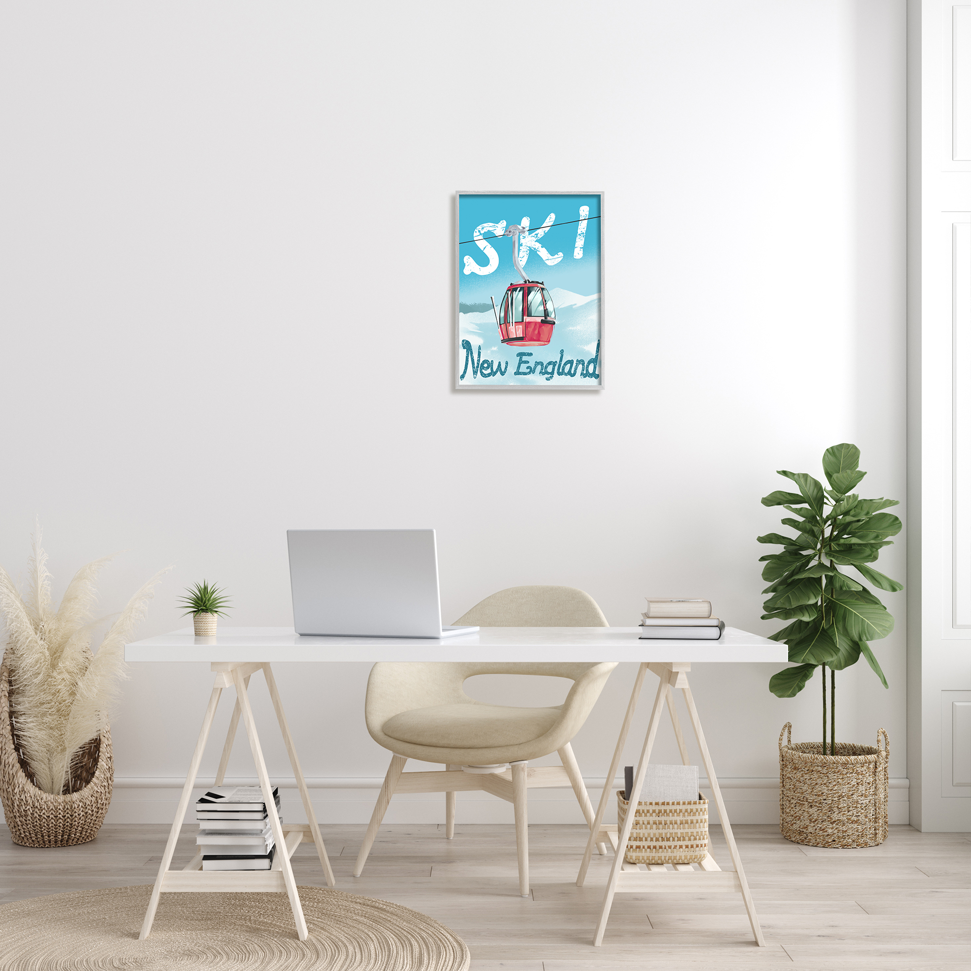 Stupell Industries Ski New England Red Winter Trolly Mountains Sports Painting Gray Framed Art Print Wall Art, 16 x 20