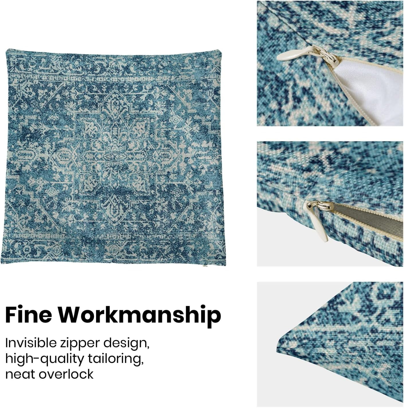 Boho Pillow Covers Set of 2 16x16 Inch Teal Carpet Pattern Decorative Throw Pillows with Linen Ethnic Design for Farmhouse Sofa Couch Outdoor Decor Add a Splash of Color