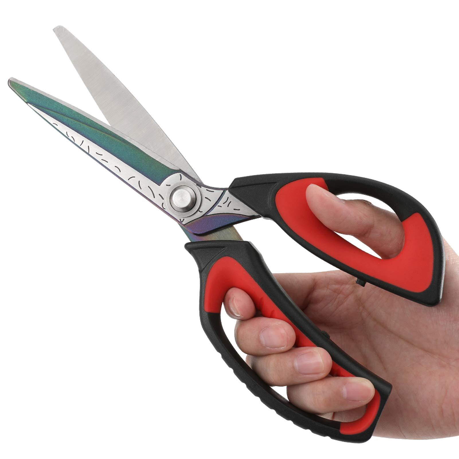 10" Multipurpose Heavy Duty  Titanium Coating Forged Stainless Steel Tool Industrial Shop Shears For Household Pruning Gardening Fabric Red/black