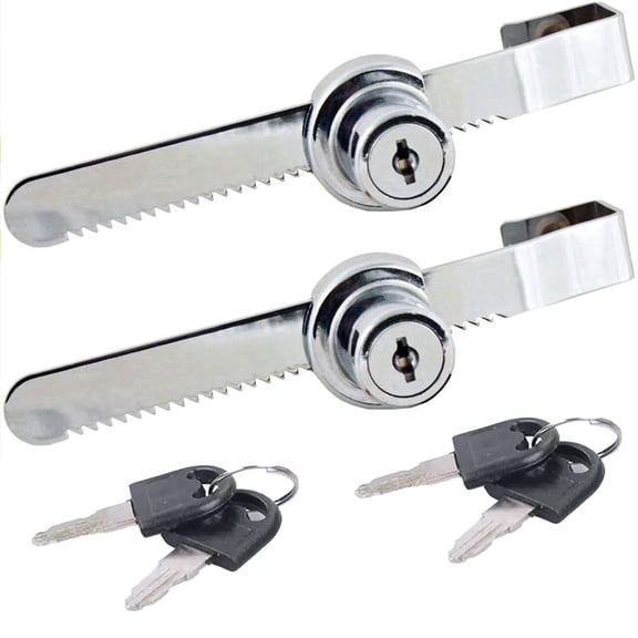 2Pcs Sliding Glass Door Lock, One Lock One Key High Security Sliding Door Lock, Chrome Ratchet Cabinet Locks with Keys, No Drill Sliding Window Lock for Showcase Cabinet