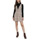 thumbnail image 1 of Vestido sin mangas de tirantes tipo pinafore de cuadros de perro de presa para mujeres Inspire Chic en negro y caqui, 1 of 6