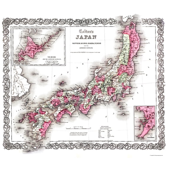 Historic Map - Japan - Colton 1855 - Vintage Wall Art