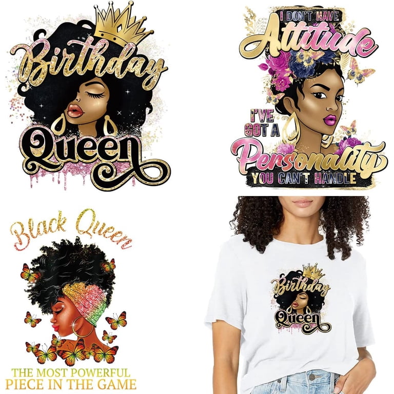 Golden Letter Queen Iron On Decals - DIY Heat Transfer Patches For T-Shirts, Jackets, Bags, Washable & Durable