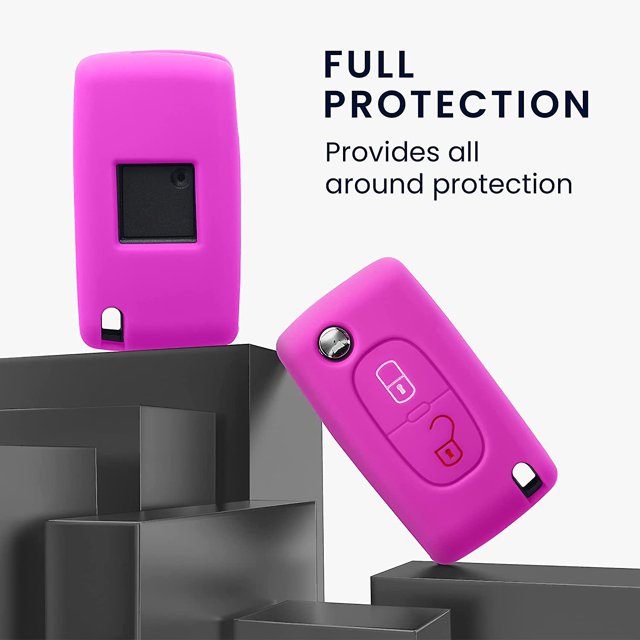 Accesorio para llave de coche, color rojo rosa, compatible con llave de coche Peugeot Citroen, 2 botones, funda de silicona suave para llave de coche roja