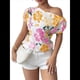 thumbnail image 3 of Blusa de Verano con Estampado Floral Fruncido y Hombros Descubiertos para Mujer. Color Naranja M, 3 of 10