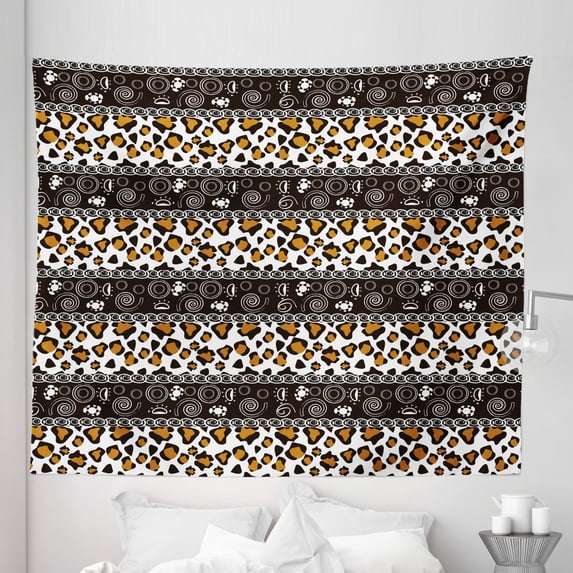 Zambia Tapestry, Cheetah Pattern with Circles Spiral Exotic Fur Zoo Safari Image, Fabric Wall Hanging Decor for Bedroom Living Room Dorm, 5 Sizes, Dark Brown Orange White, by Ambesonne