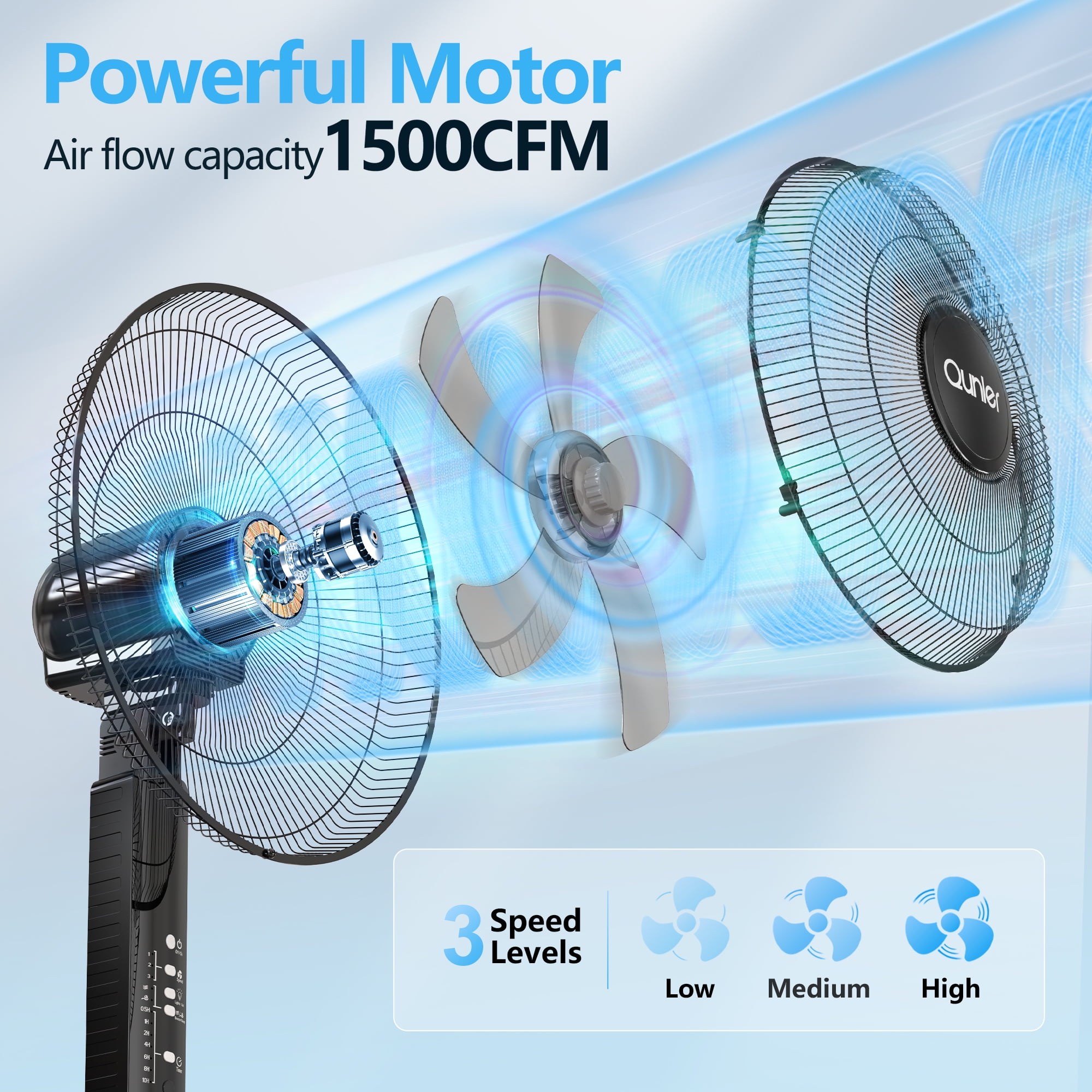 16" Pedestal Fan with Remote, 3-Speed Height Adjustment Standing Fan 10H Timer Oscillating Cooling Fan for Bedroom Home Office(Black)