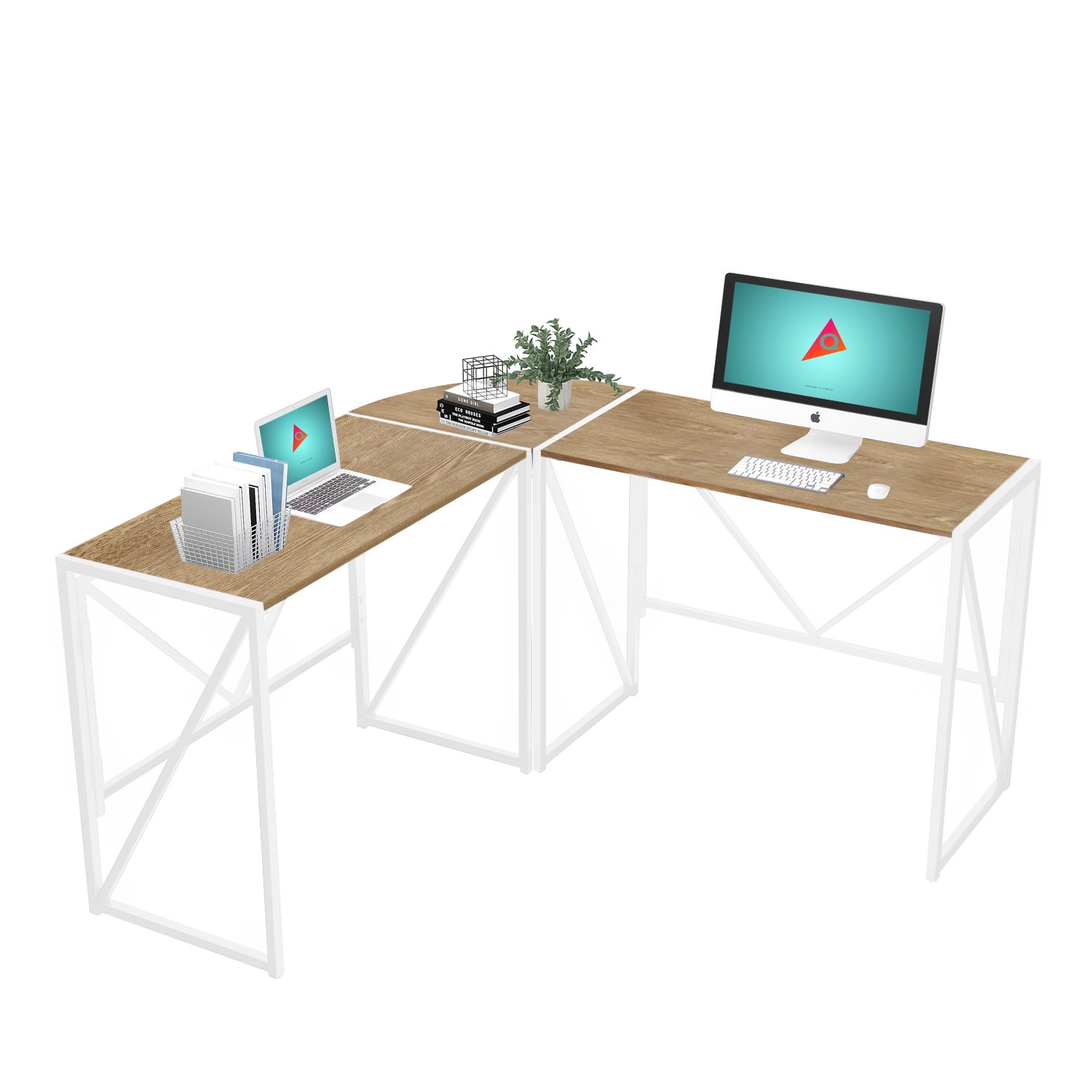 Kadyn L Shaped Computer Desk, Modern Office Desk for Small Space Home, Foldable Computer Workstations for Bedroom, White Kadyn L Shaped Computer Desk, Modern Office Desk for Small Space Home, Foldable Computer Workstations for Bedroom, White