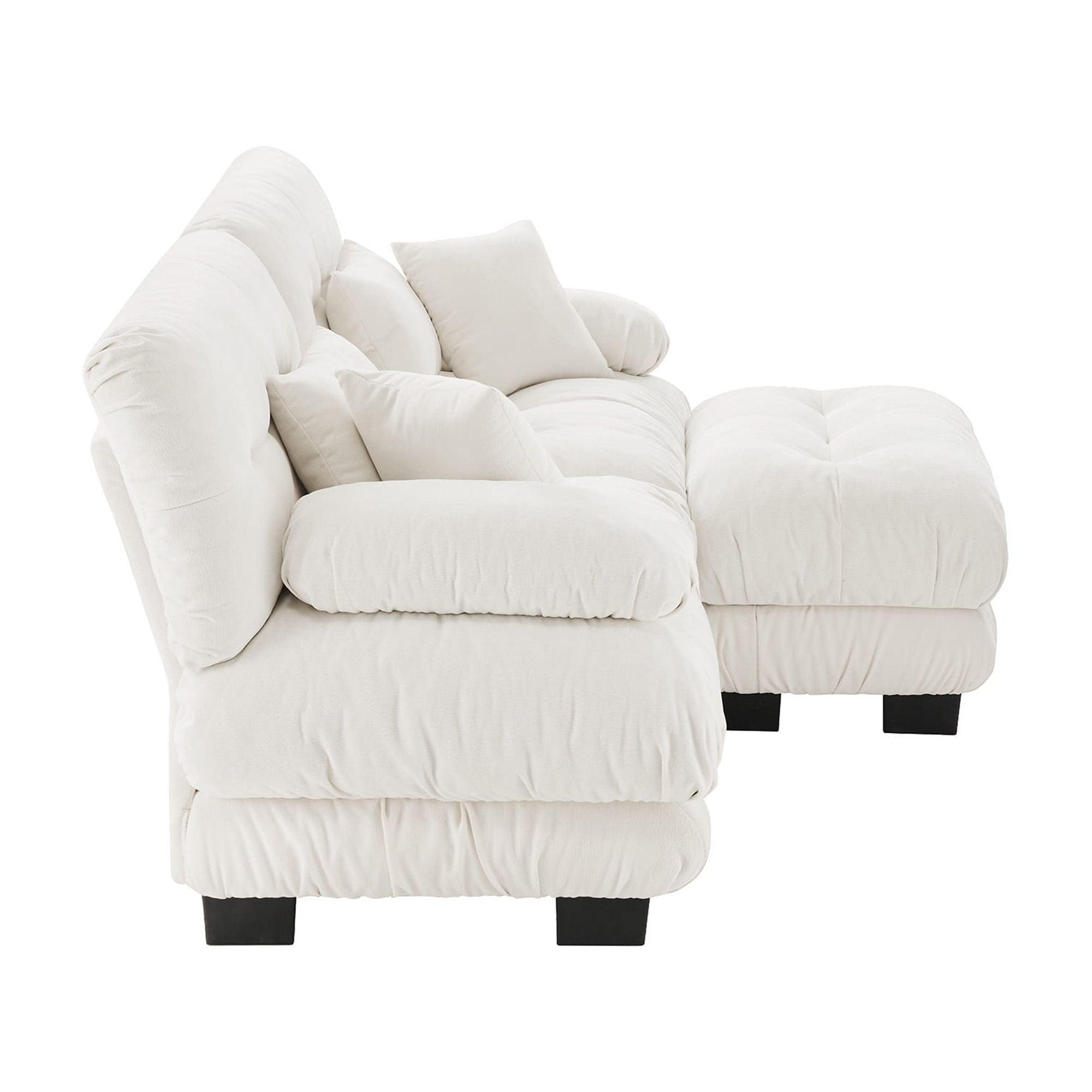 Gewnee White Chenille Cloud Couch 2 Seater Sofa for Living Room, Chenille 2 - Seat sofa with 2 Lumbar pillows and 2 throw pillows,