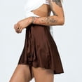 thumbnail image 5 of Minifalda patinadora sedosa suave y fluida de satén de cintura alta superpuesta para mujer, Chocolate, XL, 5 of 5