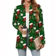 thumbnail image 2 of Women's Christmas Cartoon Character Printed Lightweight Cardigan, Long Sleeved Casual Loose Thin Fit Jacket with Pockets for Fun Festive Apparel,Army Green,L, 2 of 5