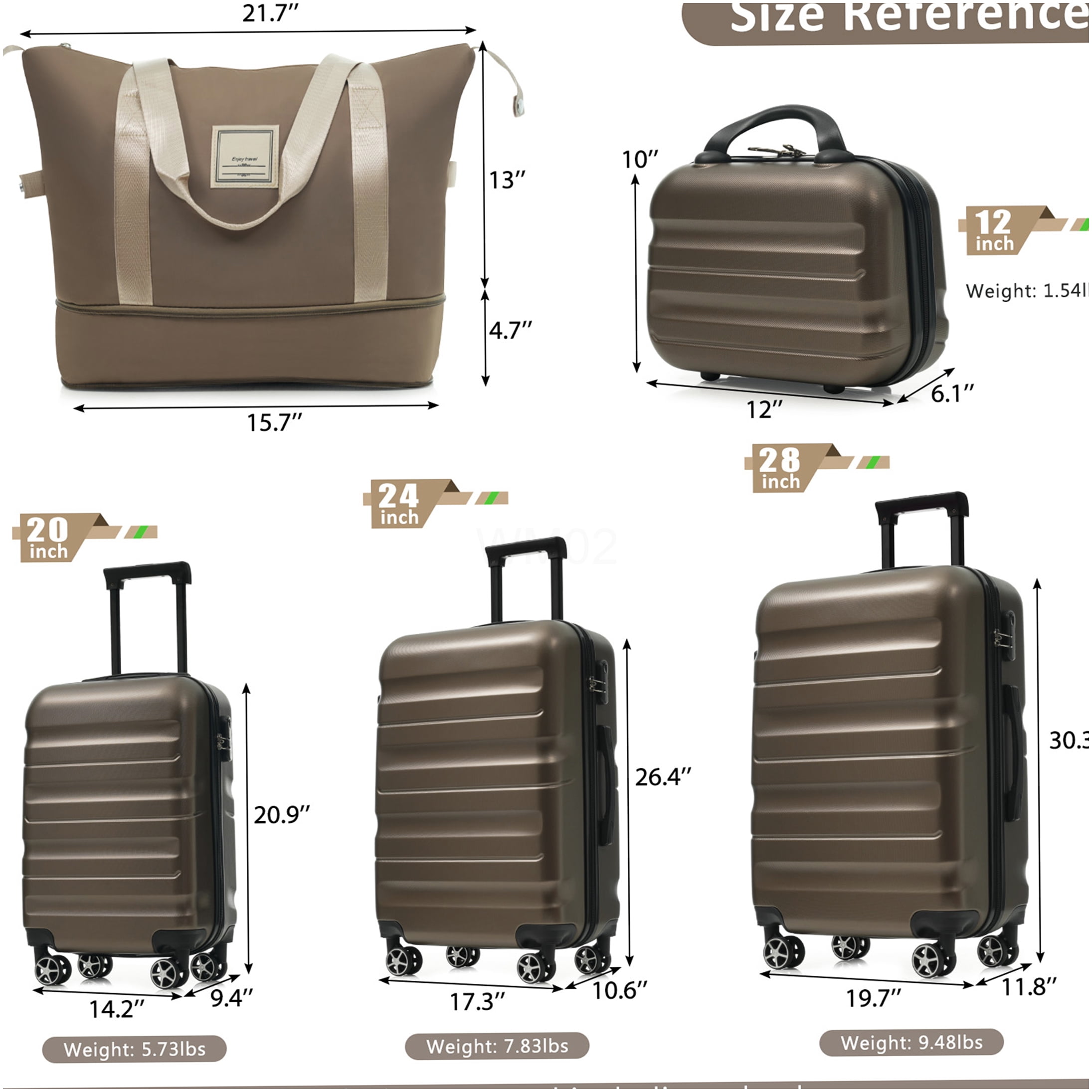 Brown ABS Hardshell Luggage Set with Spinner Wheels, Expandable Suitcases for Travel and Business, Lightweight Durable Carry On and Checked Bags
