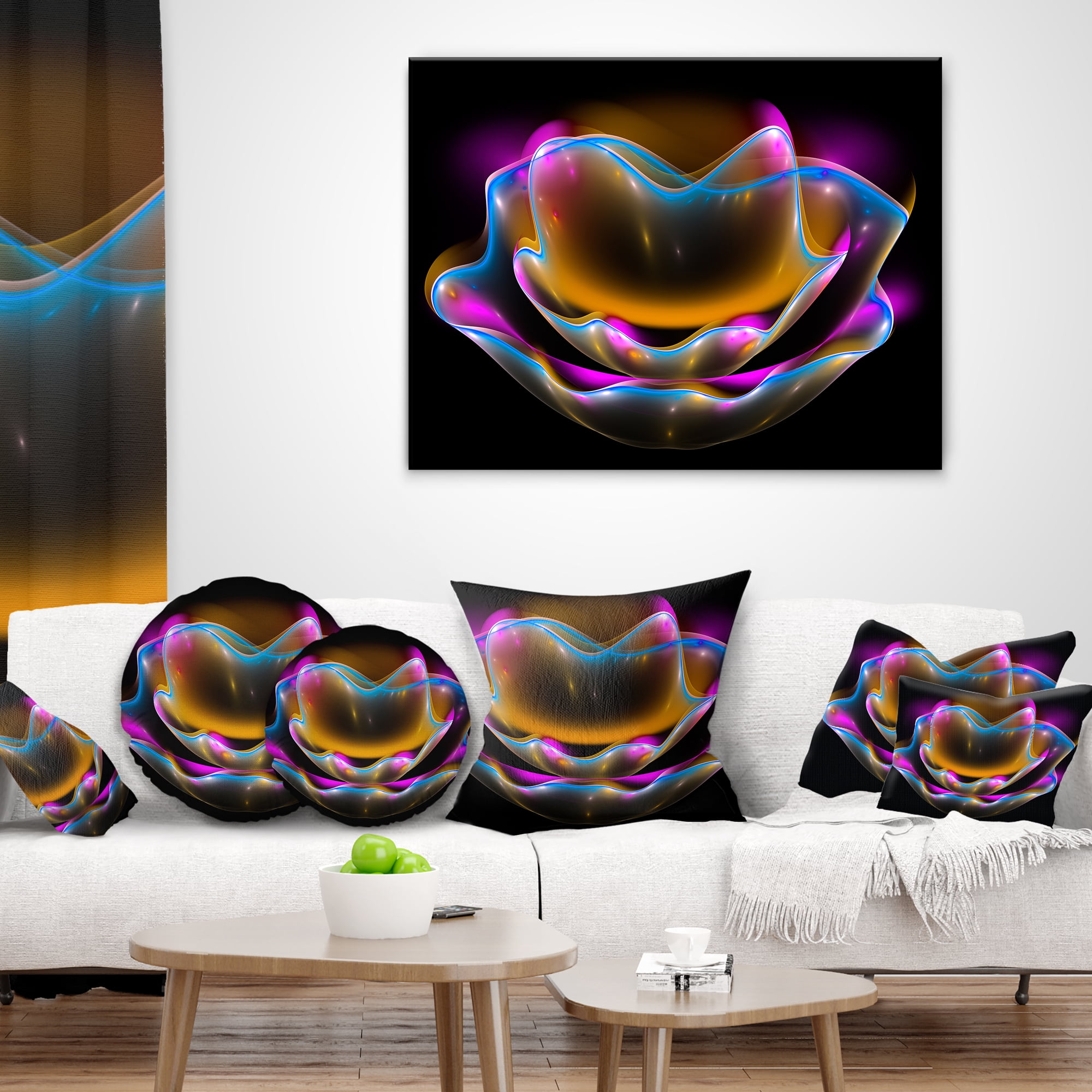 Designart Colorful Fractal Flower in Dark - Floral Throw Pillow - 12x20