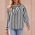 thumbnail image 3 of Womens Striped Button Down Shirts Bow Tie Neck Long Sleeve Tops, 2XL, 3 of 6