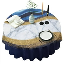 Blue Gold Wave Marble Pattern Round Tablecloth 60"x60",Wrinkle Wipeable Table Cloth for Kitchen Dining Room Picnic Patio Party