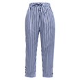thumbnail image 4 of Women's Pants Fashion Casual Pants For Women Cotton Linen Striped Elastic Belt High Belt Pocket Trousers Side Buttons Cropped Casual, 4 of 4