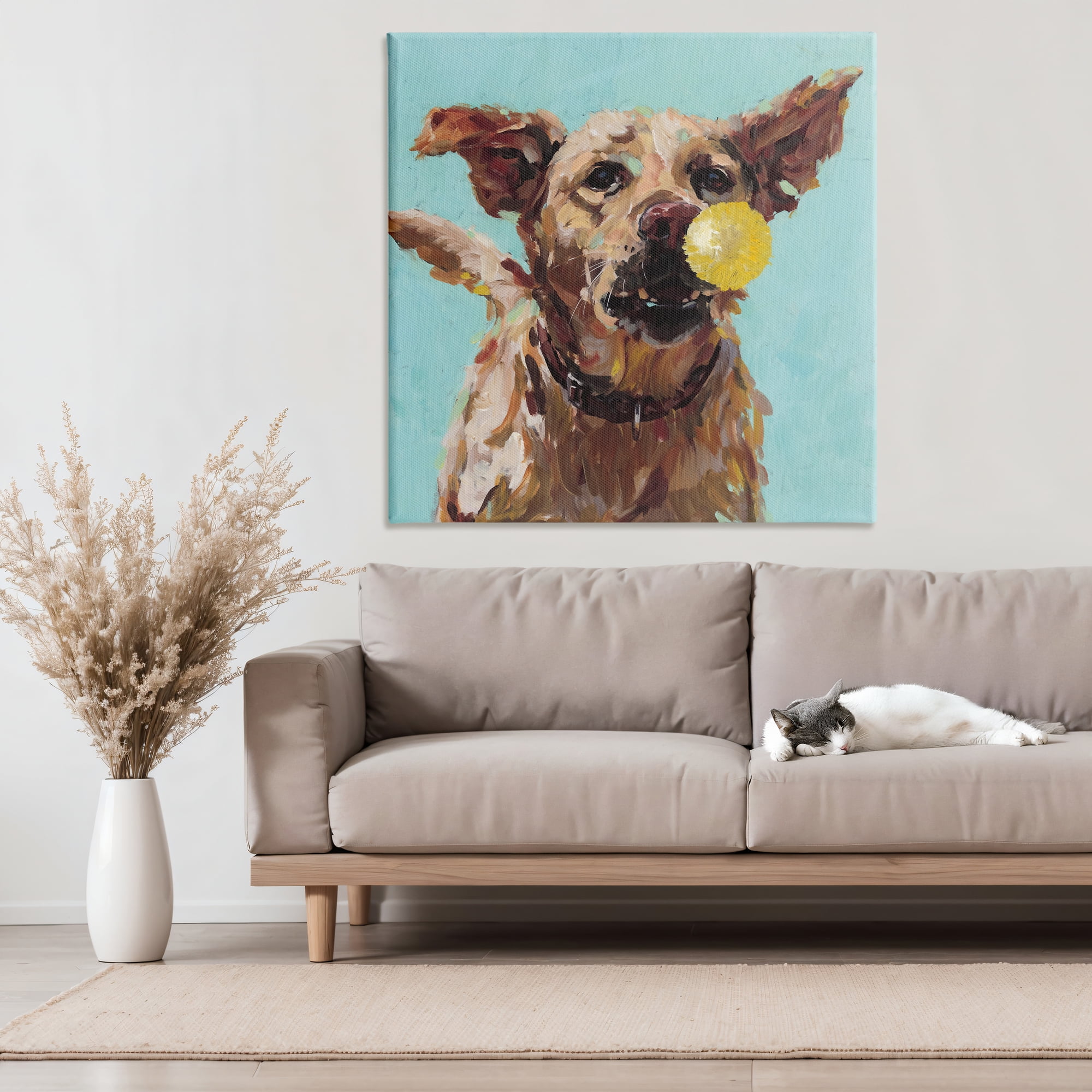 Dog Playing with Ball Canvas Wall Art, design by Studio Bautista