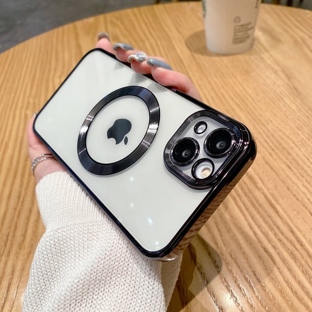 for iPhone 11 6.1 Inch Clear Case, Compatible Magsafe Magnetic Raised Lips Plating Edge Electroplated Frame Transparent Back Shockproof Case for iPhone 11,Silver