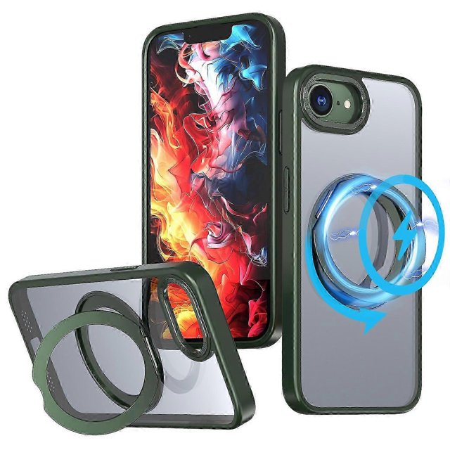 For iPhone 16e Case Compatible with MagSafe TPU+Acrylic Kickstand Phone Cover-Green
