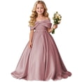 thumbnail image 4 of Rvusndi Flower Girl Dress Long Off Shoulder Dress Party Dress Solid Color Big Bow Summer Dresses Elegant Formal Evening Gown for Big Kids Wedding Graduation Dresses, 4 of 5