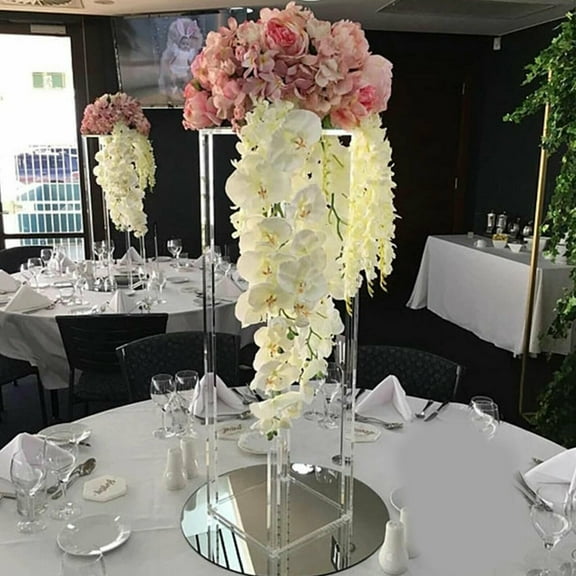Fichiouy 2Pcs Acrylic Flower Stand Tabletop Display Rack Home Wedding Party Decor Clear 20*20*60cm