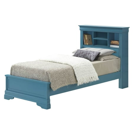 Platform Bed with Bookcase Headboard in Teal (Twin: 86 in. L x 43 in. W x 49 in. H (116.4 lbs.) )