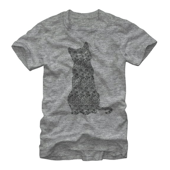 Men's Lost Gods Floral Print Cat  Graphic Tee Athletic Heather Small