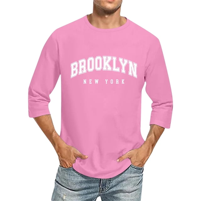 Men T Shirts 3/4 Sleeve Comfortable Crewneck Graduated Color Fit Pink Classic Fall Tees Men size XXXXXL