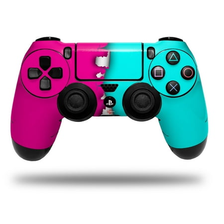 Skin Wrap for Sony PS4 Dualshock Controller Ripped Colors Hot Pink Neon Teal (CONTROLLER NOT