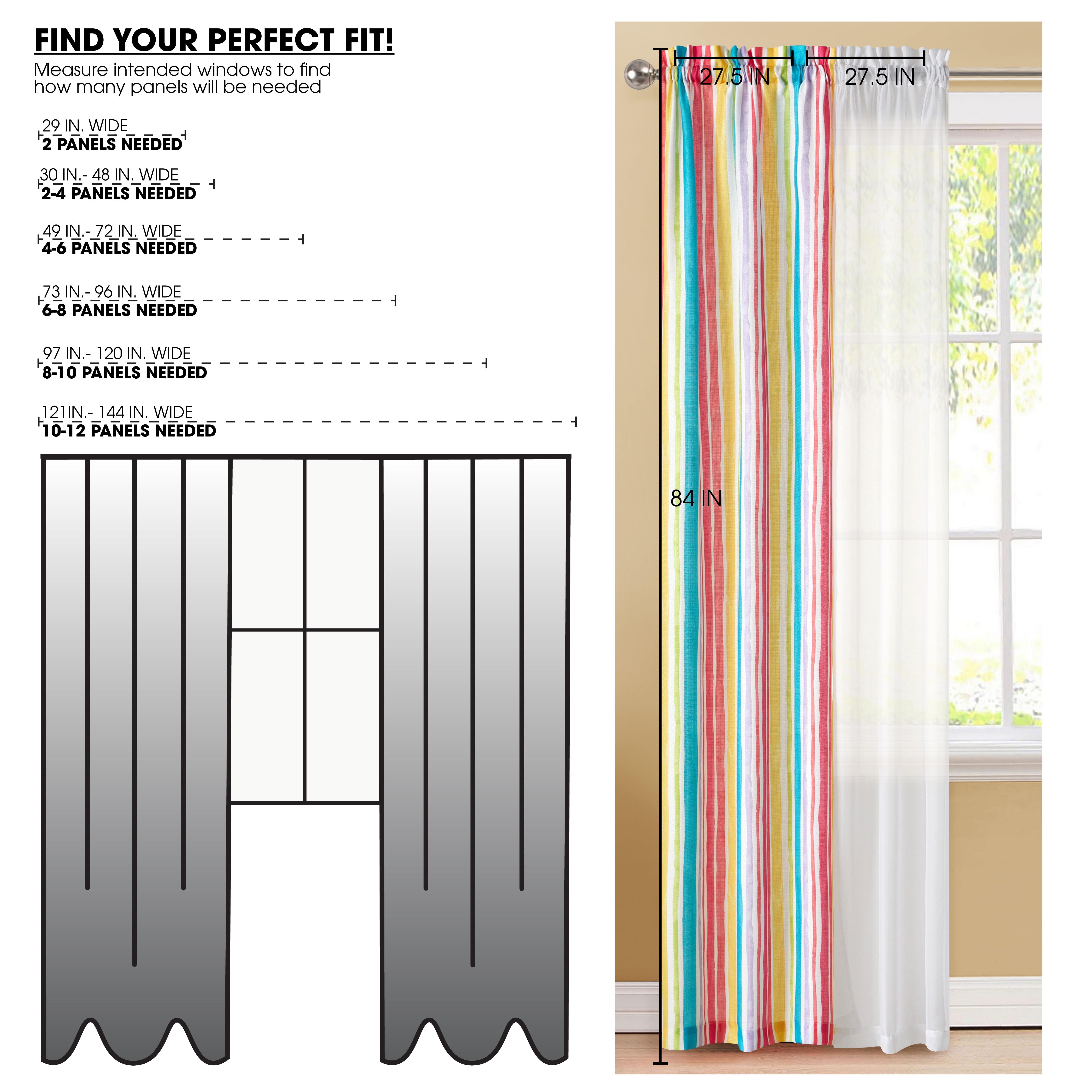 Your Zone 4-Piece Curtain and Sheers Panel Set, Watercolor Stripes, 27.5 in W x 54 in L