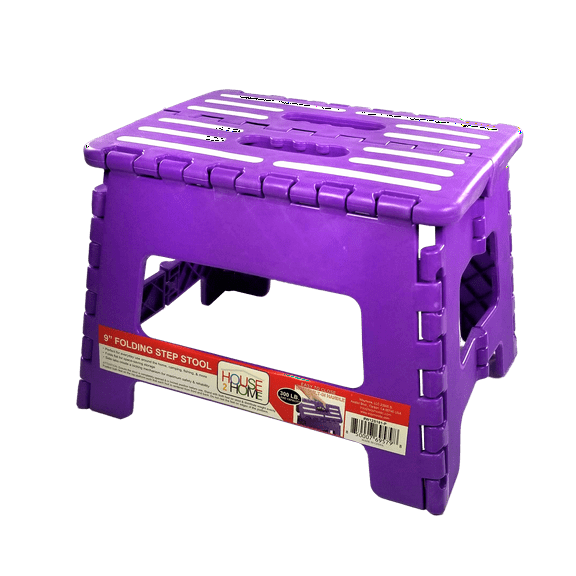 House 2 Home 9" Plastic 1 Step Folding Step Stool, Purple with White Grip Stripes