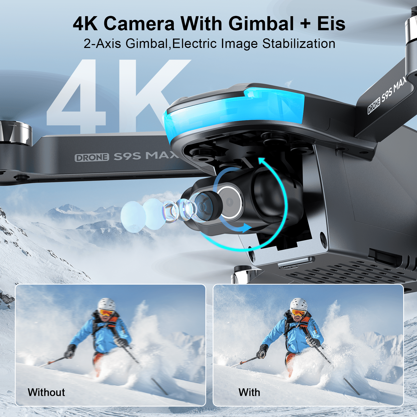 AUOSHI 2 Axis Gimbal Drones with 4K EIS Camera for Adults Beginner, S9S FPV RC Quadcopter , 65-Min Flight Time, Optical Flow, Follow Me, Smart Return Home Gift
