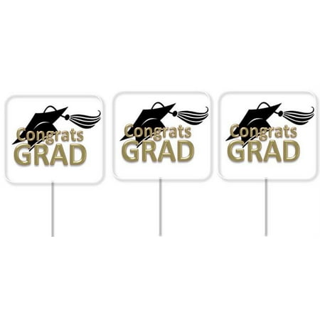 Congrats Graduation Party Cupcake Picks Gold & Black-24pack