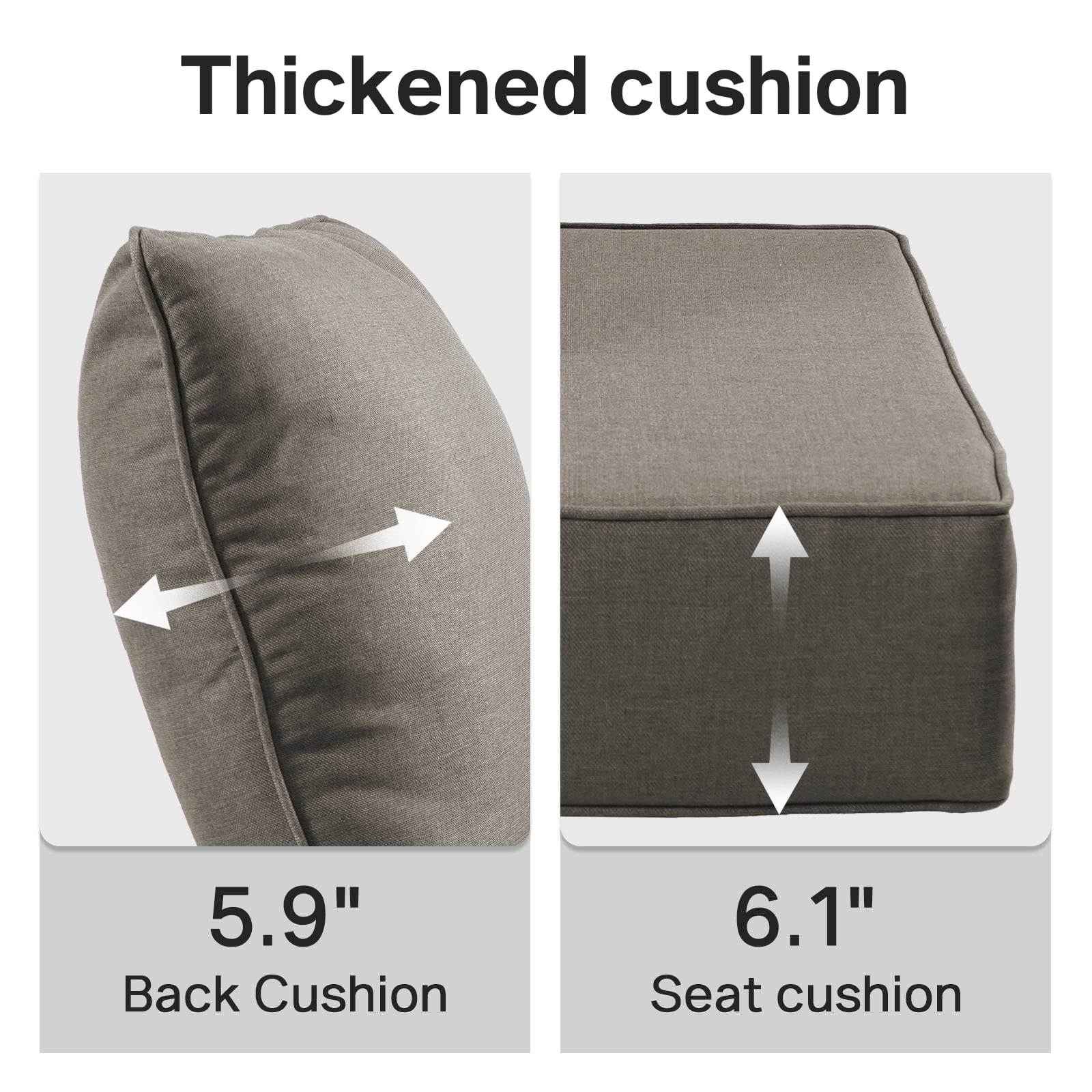 POCASSY 6" Thick Outdoor Chair Cushions Set of 6, 22" x 24" x 6" Outdoor Cushions for Patio Furniture, Deep Seat and High Back Cushion for Patio Rocking Dining Chair and Couch, Gray