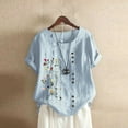 thumbnail image 2 of Outfmvch plus size tops for women Floral Short Plus Bohemian Shirt Size Embroidered Sleeves Plus Size womens tops Blue, 2 of 2