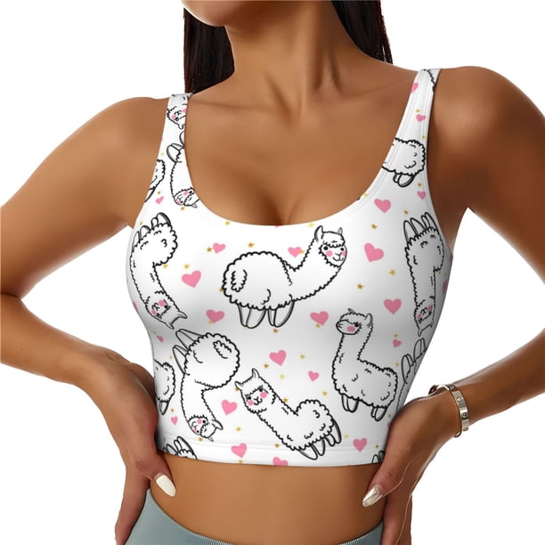 Fotbe Alpacas and Hearts Sujetador Deportivo Largo sin Aros para Mujer con Almohadillas y Soporte Medio, Transpirable y Absorbente, Camiseta Tipo Chaleco o Tank Top-Medium