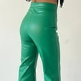 thumbnail image 6 of WTXUE Leather Pants for Women, Pantalones De Mujer Womens Faux Leather Flare Pants High Waisted Tie Front PU Leather Bell Bottom Pants Stretchy Wide Leg Leggings, Full-Length, Green, 6 of 9
