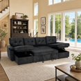 thumbnail image 4 of Muumblus 112" U-Shaped Sectional Sofa Bed with Dual Storage Chaises, Convertible Sleeper Sofa for Living Room, Black Faux Leather, 4 of 5
