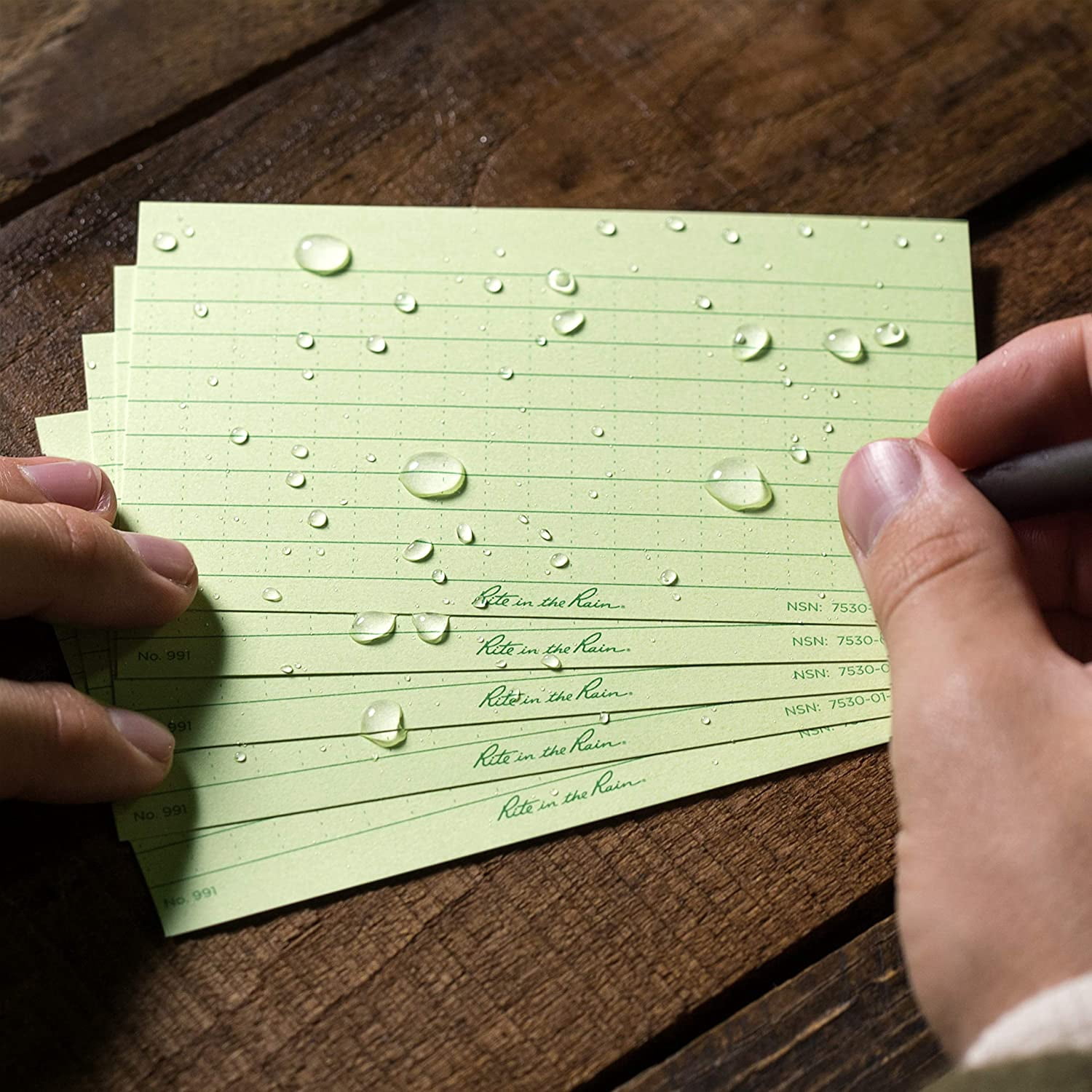Rite in the Rain® All-Weather Index Cards, 3" x 5", Green, Pack Of 100