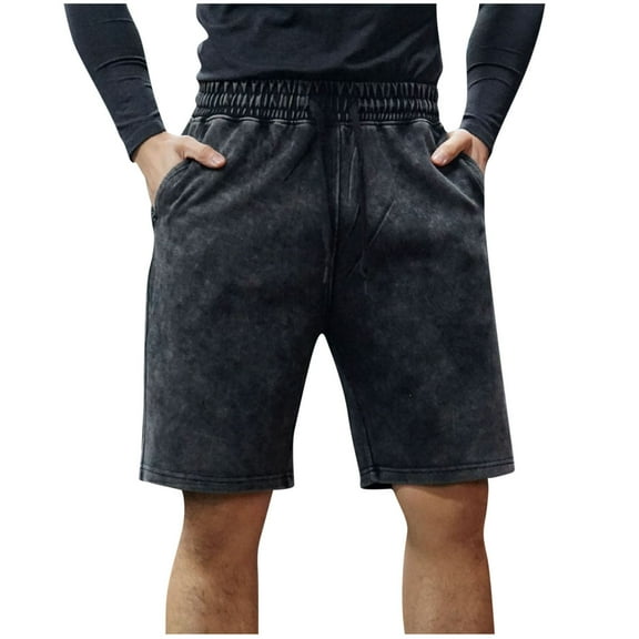 Stamzod Men Short Fashion Solid Color Summer Elastic Waist Drawstring Shorts Casual Loose Plus Size Athletic Shorts for Men with Pocket Black E L