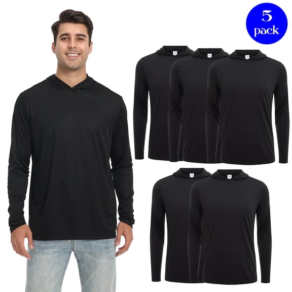 Zfeel Men’s Lightweight Dry Fit Hooded Pullover Active Black Hoodie, Poly Sweatshirt Pack of 5, Size S
