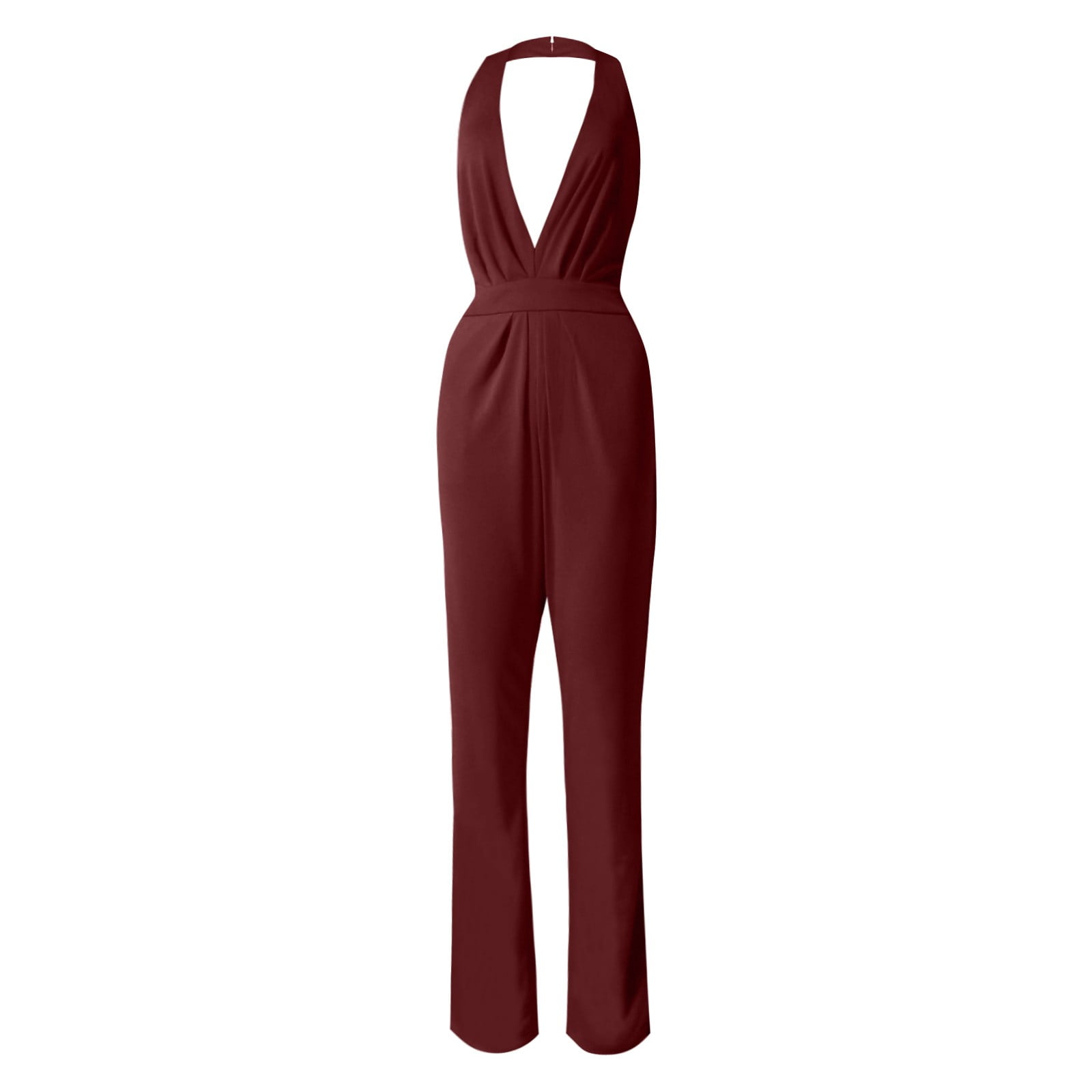 AWXNJUX Womens Wide Leg Jumpsuit Solid Color Jumpsuit Straight