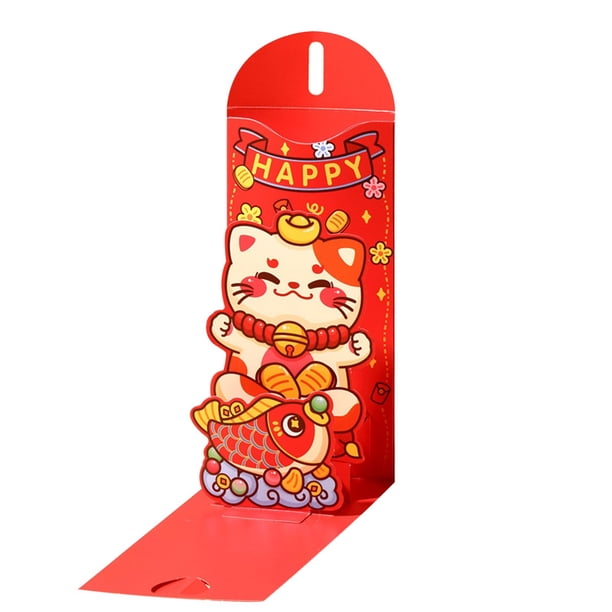 Fiudx Sobre Rojo de Año Nuevo, Temática Del Festival de Primavera Chino, Diseño de Suerte y Felicidad, Color Rojo Clásico, Ideal para Bodas y Festividades, con Capacidad para Billetes Desdoblados, Au