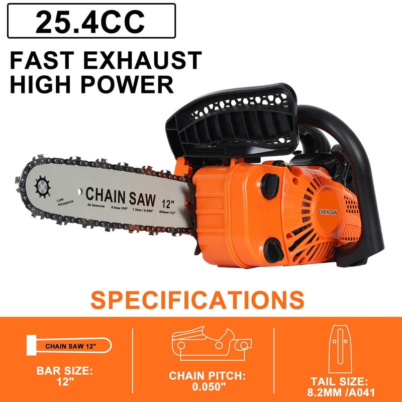 Floseru 12 Inch Top Handle Gas Chainsaw 25.4cc 2-Stroke Portable Small Gas Powered Chain Saws for Tree-climbing Tree Pruning Wood Cutting Firewood Preparation Yard Maintenance