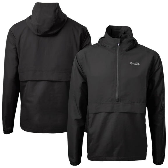 Men's Cutter & Buck Black Atlanta Braves Charter Eco Recycled Anorak Half-Zip Hoodie Jacket