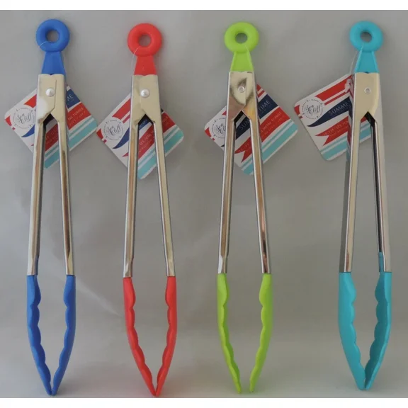 Kitchen Metal 10.125" Salad Tongs Nylon Head Ice Bread Food Serving New Set Of 2