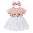 thumbnail image 1 of Toimothcn Robes pour Filles Manches Courtes Décontractées Imprimé Floral Robe en Tulle avec Bandeaux Douce Confortable Plissée Robes de Princesse Robe d'Été Décontractée pour Filles, 1 of 8