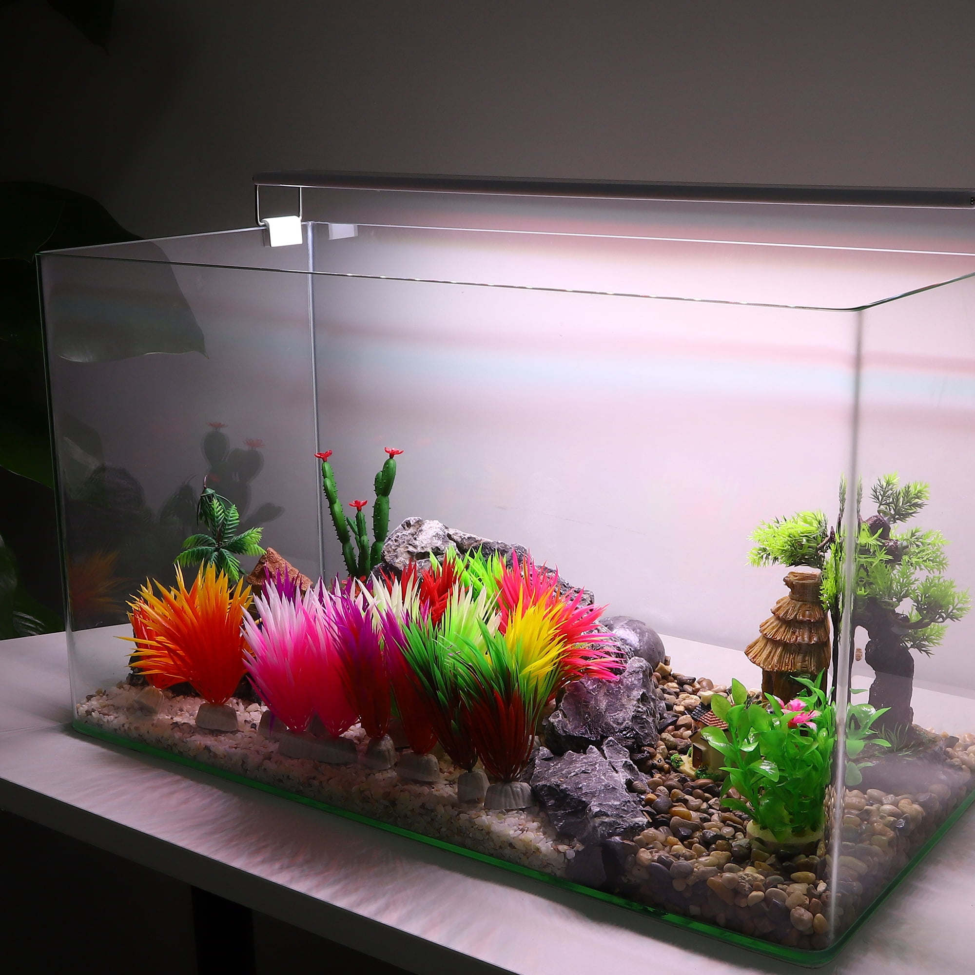 Unique Bargains 2 Pcs Aquarium Plants Decorations Artificial Aquatic Plant Red Pink