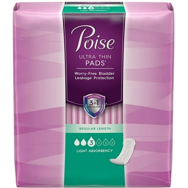 Poise Ultra Thins Light Absorbency Pads, Regular Length 30 ea (Pack of 2)